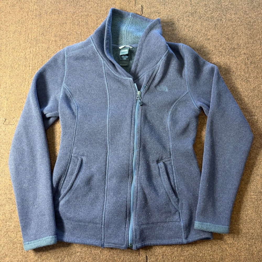 The North Face Womens Blue Full Zip Sweater‎ Knit Fleece Jacket Small comfy A-